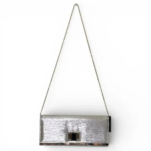 D'MARGEAUX Silver Metallic Goldtone accent Evening Clutch - Picture 10 of 10